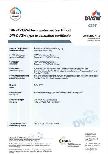 TKW Be- und Entlüftungsventil PN 16 DIN 14462 inkl. Ablaufbogen , DVGW Zertifikat - 2500l/min